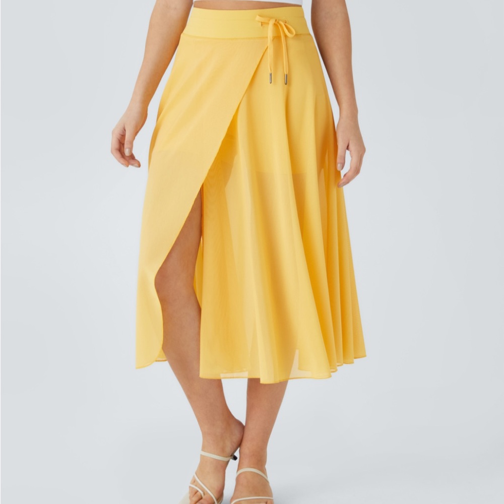 Halara Yellow Mesh Midi Skort - Picture 2 of 4